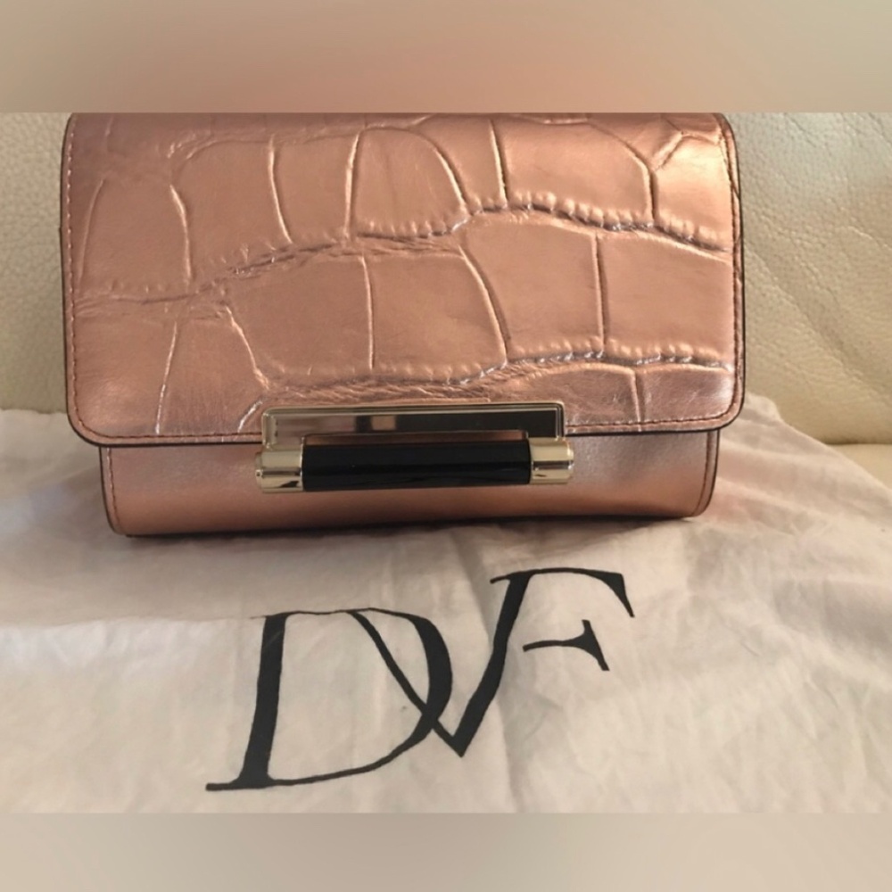 Diane von Furstenberg 440 Micro Mini Embossed Rose Gold Leather Cross Body Bag